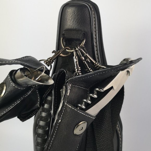 Caddy O Genuine Leather Wine Carrying Tote Case With Chiller / Zip Black Leather - Picture 4 of 10